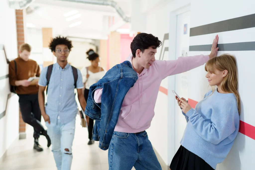 Students walking in the halls of a school